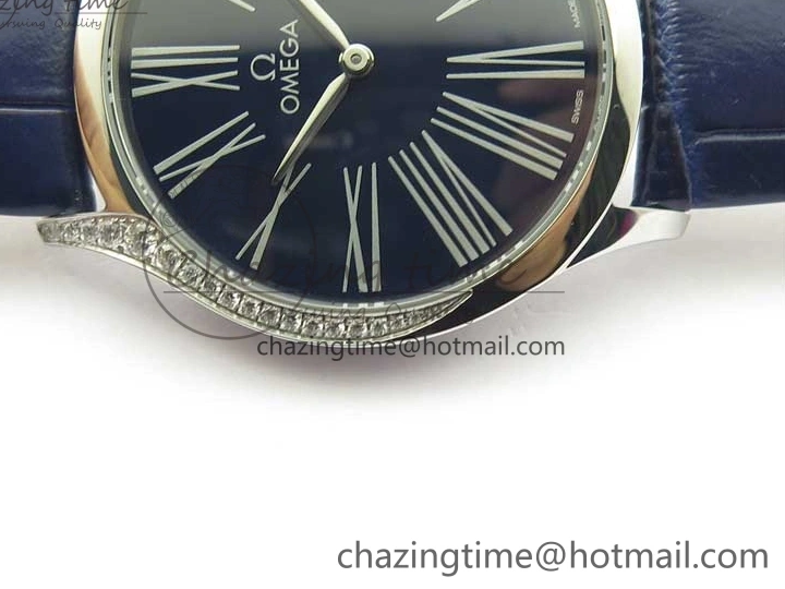 0422 Ladies’ De Ville Trésor Diamond Blue Dial Blue Fabric Watch OXF 1:1 Best Edition Swiss Quartz Upgraded 7892